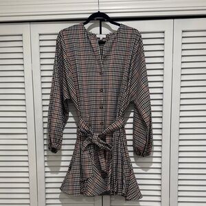 Gianni Bini Navy and Brown Checkered Dress